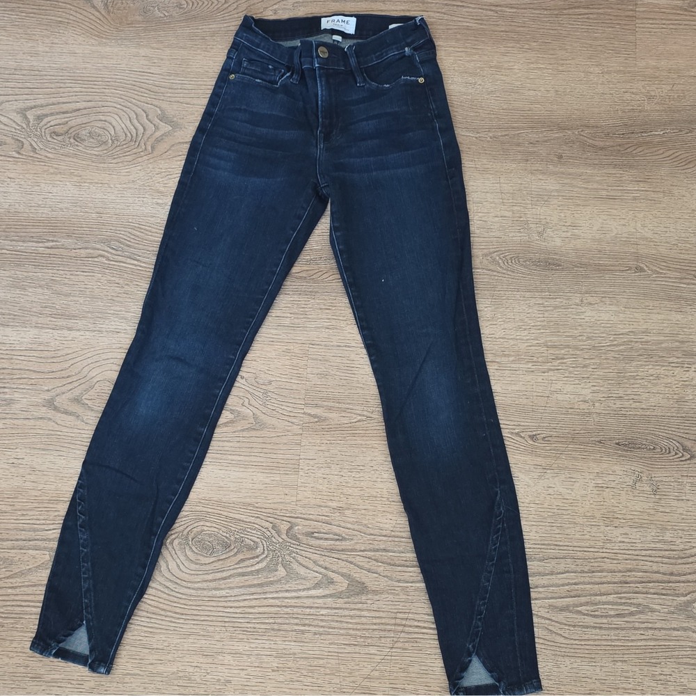 FRAME Women's Dark Wash Skinny Jeans Slim Fit Denim 5-Pocket Blue Size 25